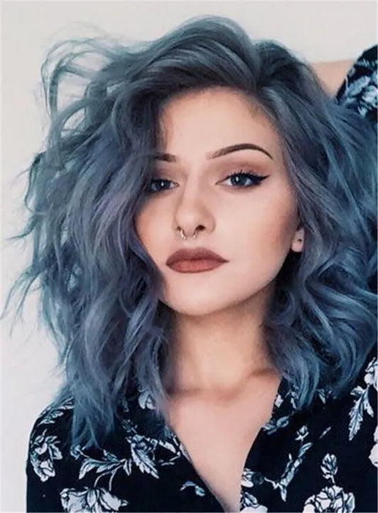 Shoulder Length Loose Wavy Side Swept Synthetic Lace Front Wigs